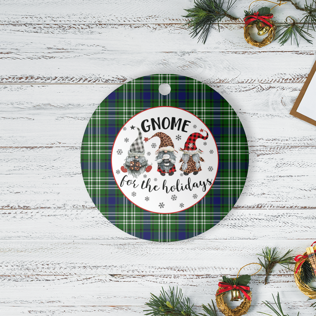 Clan Swinton (Tweedside) Tartan Tartan Crest Gnome Round Ceramic Ornament RJ22 Swinton (Tweedside) Tartan Tartan Christmas   