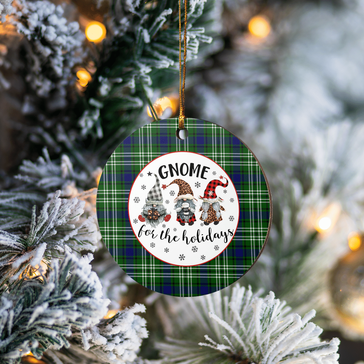 Clan Swinton (Tweedside) Tartan Tartan Crest Gnome Round Ceramic Ornament RJ22 Swinton (Tweedside) Tartan Tartan Christmas   