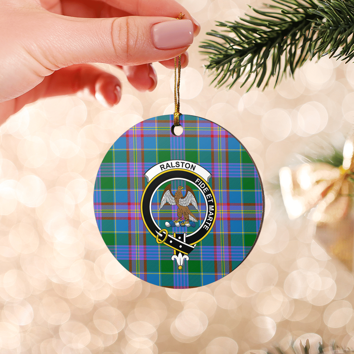 Clan Ralston Tartan Crest Round Ceramic Ornament MZ40 Ralston Tartan Tartan Christmas   