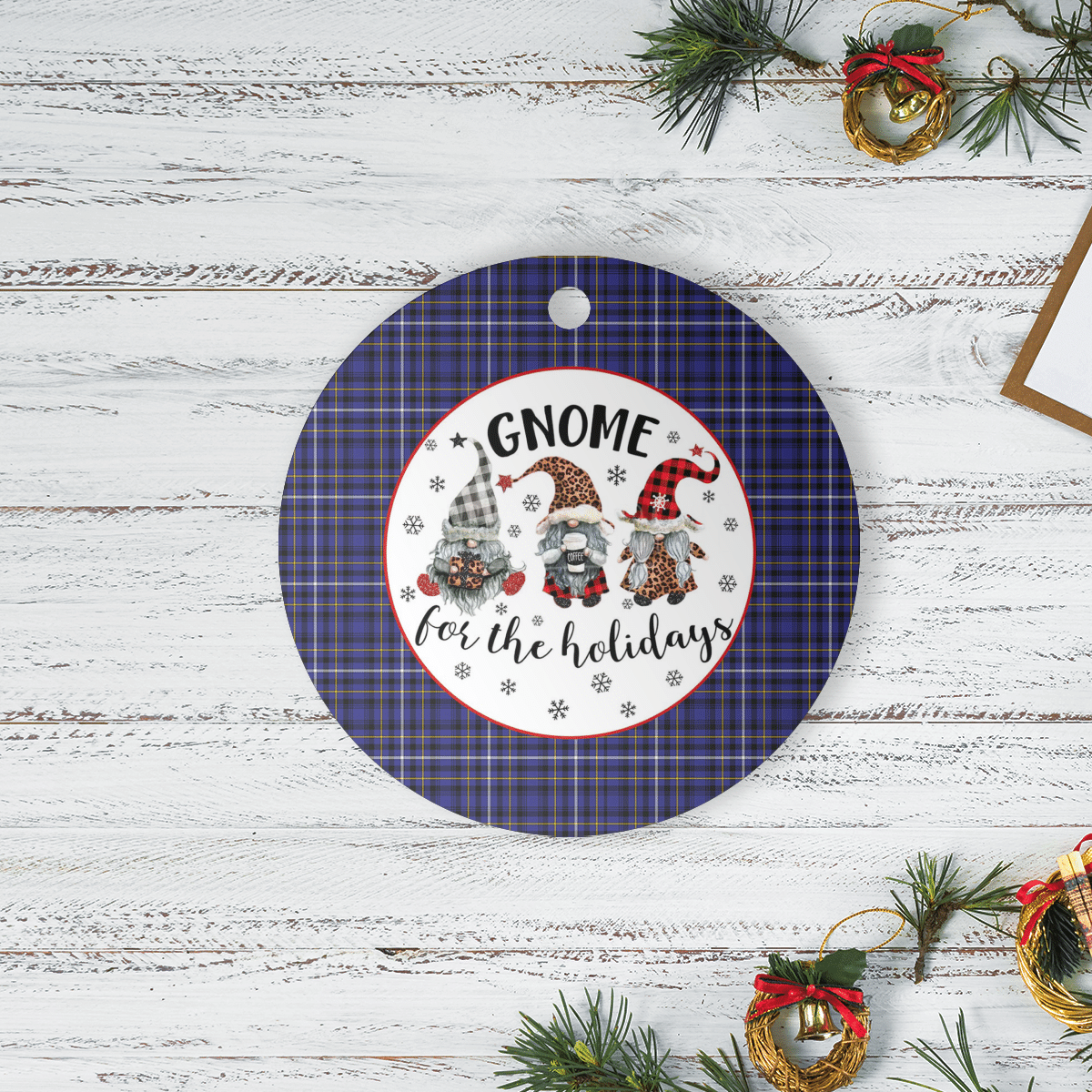 Clan Fleming Tartan Tartan Crest Gnome Round Ceramic Ornament ZD83 Fleming Tartan Tartan Christmas   