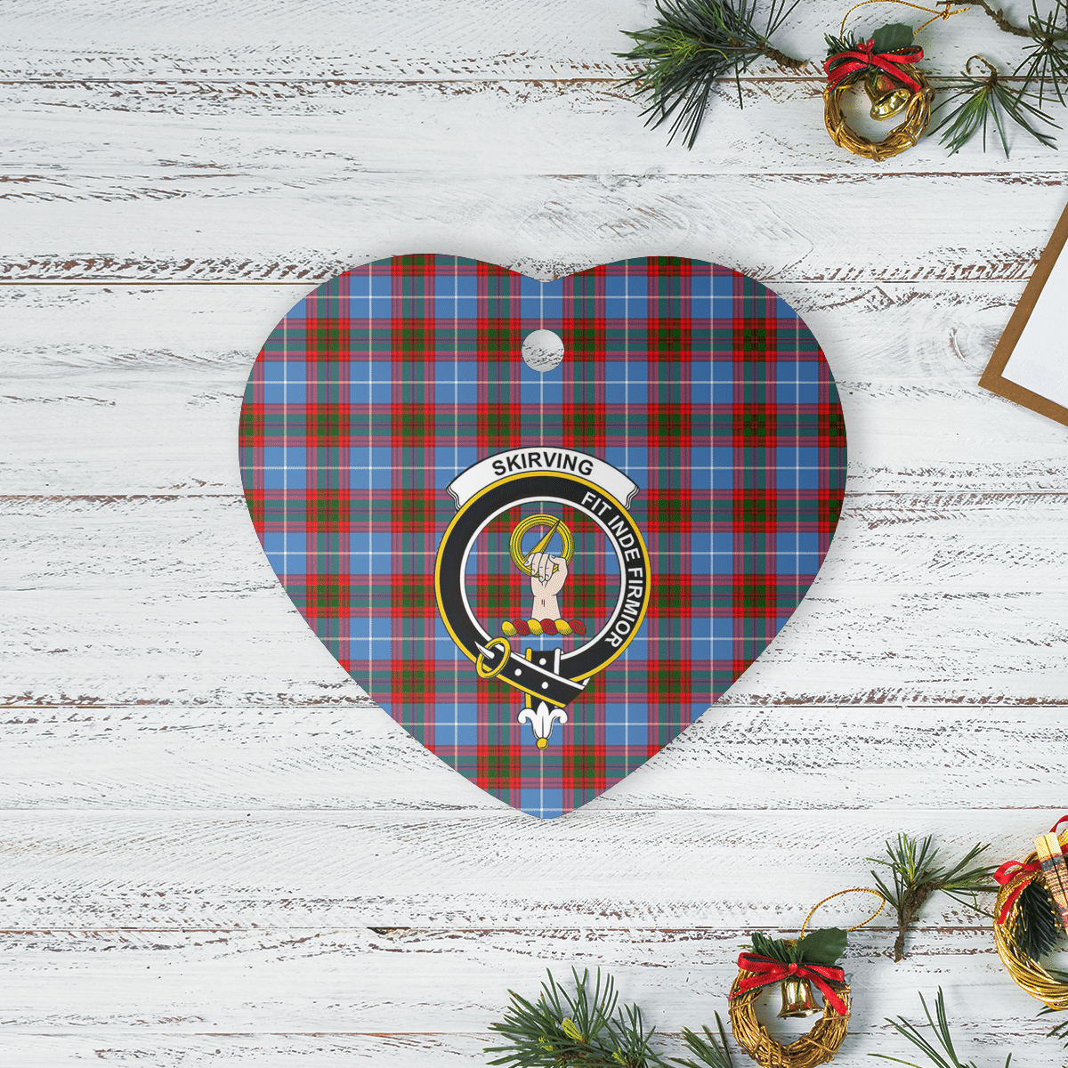 Clan Skirving (Edinburgh) Tartan Crest Heart Ceramic Ornament NU21 Skirving (Edinburgh) Tartan Tartan Christmas   