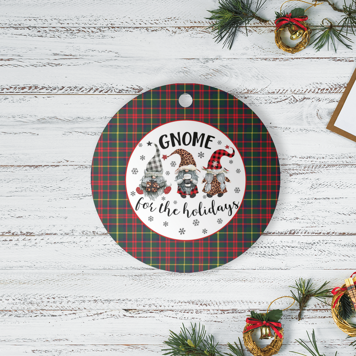 Clan MacKintosh Hunting Modern Tartan Tartan Crest Gnome Round Ceramic Ornament CZ78 MacKintosh Hunting Modern Tartan Tartan Christmas   