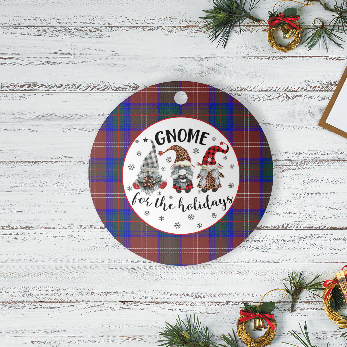 Clan Chisholm Hunting Modern Tartan Tartan Crest Gnome Round Ceramic Ornament RU91 Chisholm Hunting Modern Tartan Tartan Christmas   