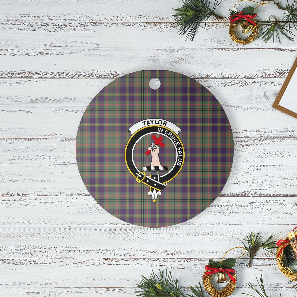 Clan Taylor Weathered Tartan Crest Round Ceramic Ornament JF86 Taylor Weathered Tartan Tartan Christmas   