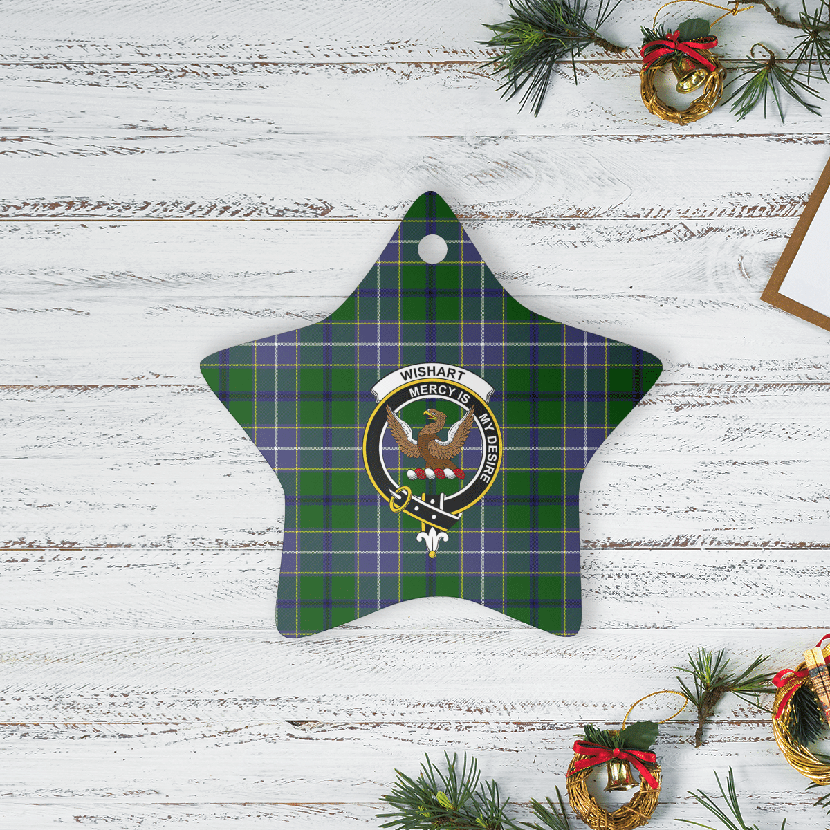 Clan Wishart Hunting Tartan Crest Star Ceramic Ornament YH69 Wishart Hunting Tartan Tartan Christmas   