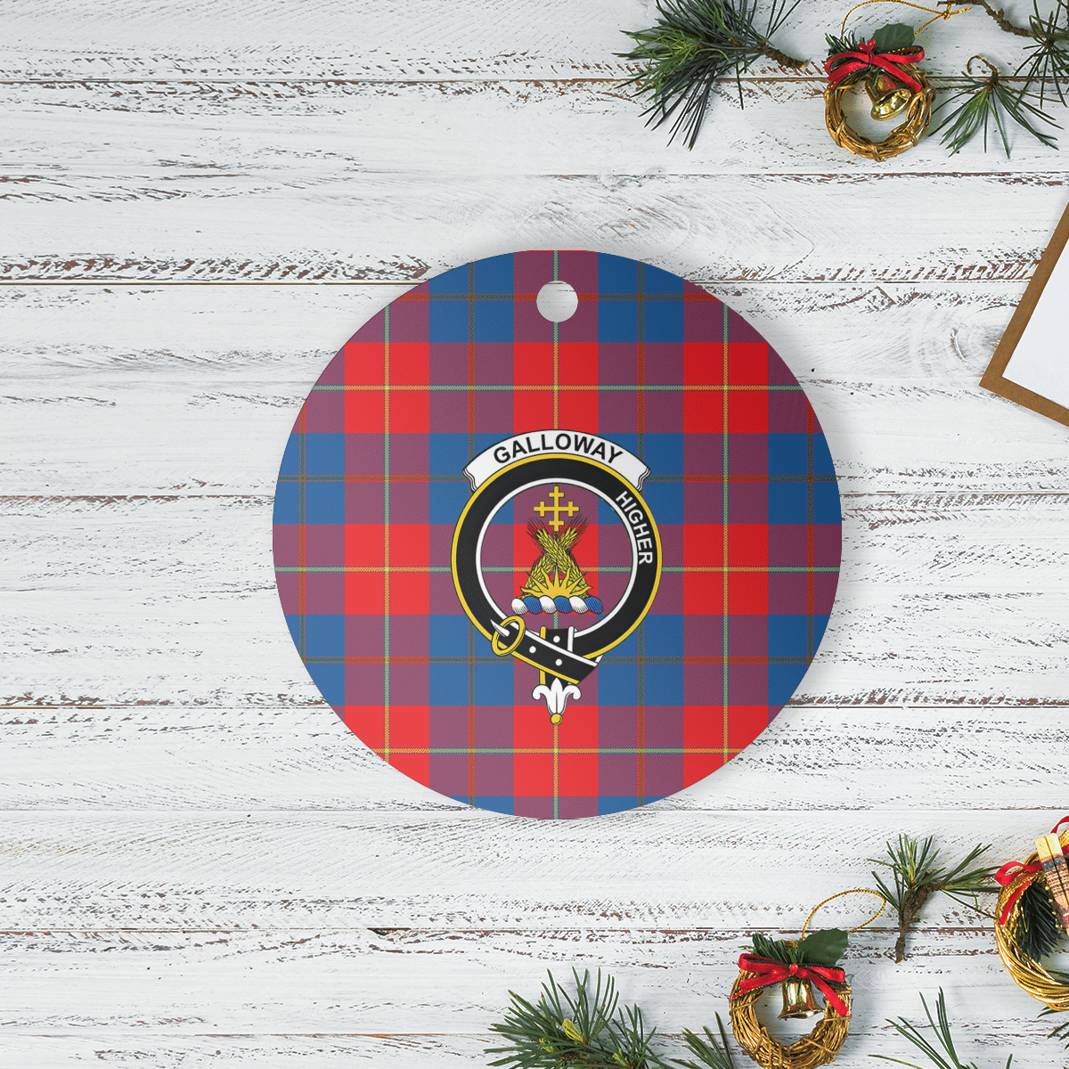 Clan Galloway Red Tartan Crest Round Ceramic Ornament TU41 Galloway Red Tartan Tartan Christmas   