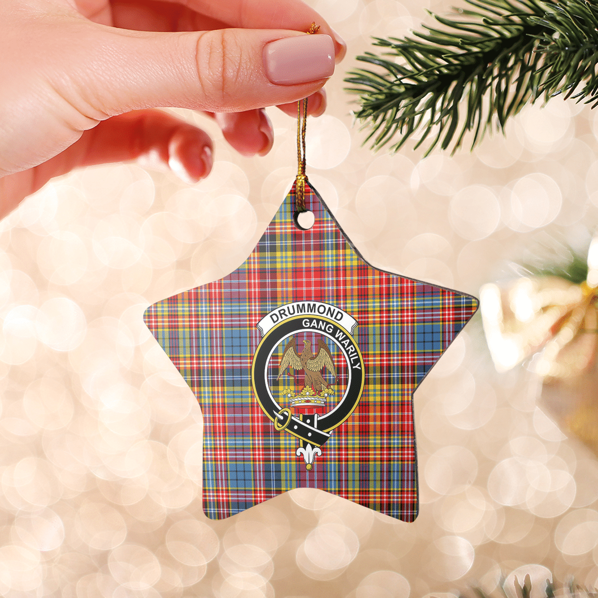 Clan Drummond of Strathallan Tartan Crest Star Ceramic Ornament OB70 Drummond of Strathallan Tartan Tartan Christmas   