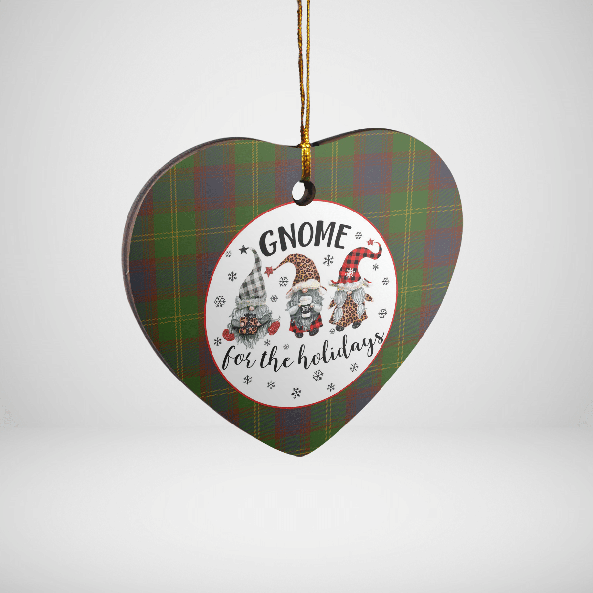 Clan Durie Tartan Tartan Crest Gnome Heart Ceramic Ornament LT52 Durie Tartan Tartan Christmas   