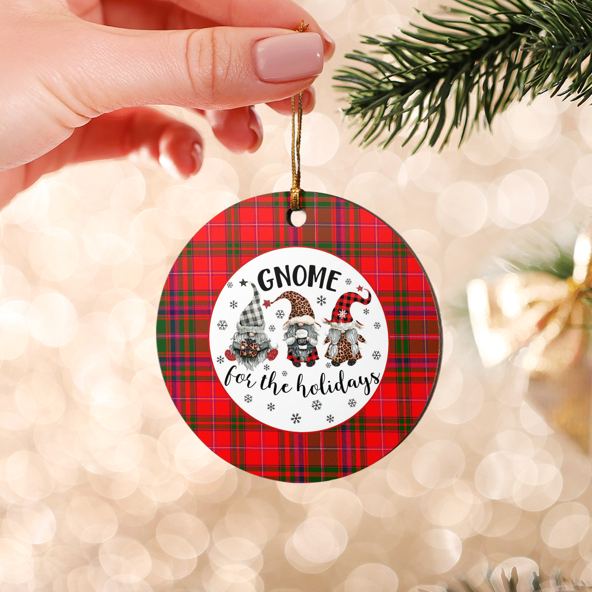 Clan MacDougall Modern Tartan Tartan Crest Gnome Round Ceramic Ornament WJ66 MacDougall Modern Tartan Tartan Christmas   