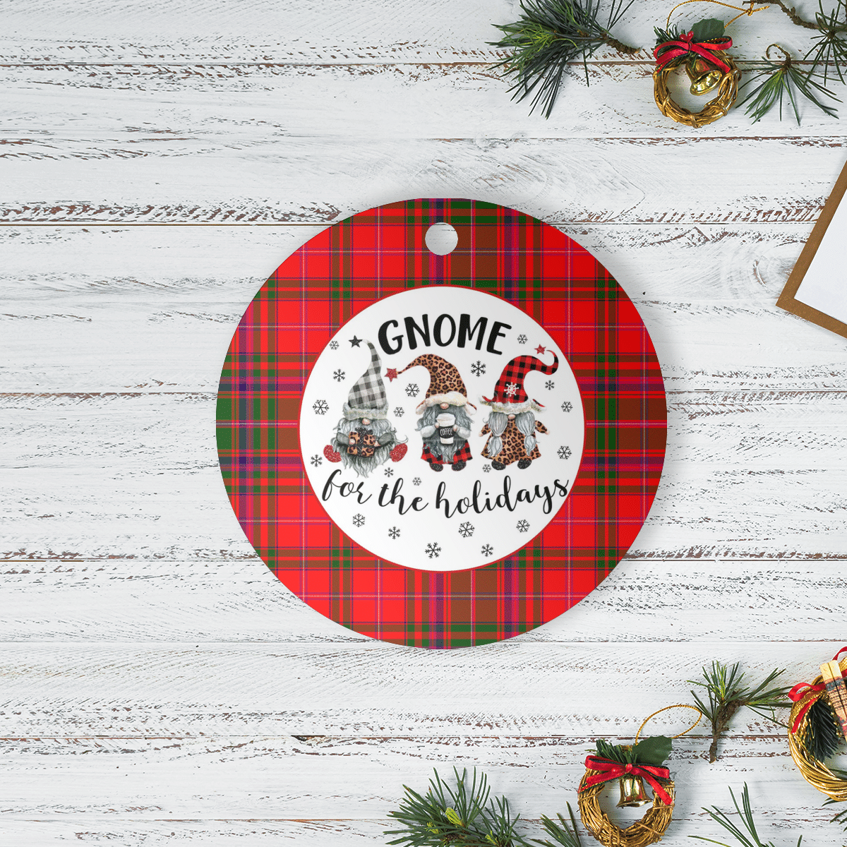 Clan MacDougall Modern Tartan Tartan Crest Gnome Round Ceramic Ornament WJ66 MacDougall Modern Tartan Tartan Christmas   