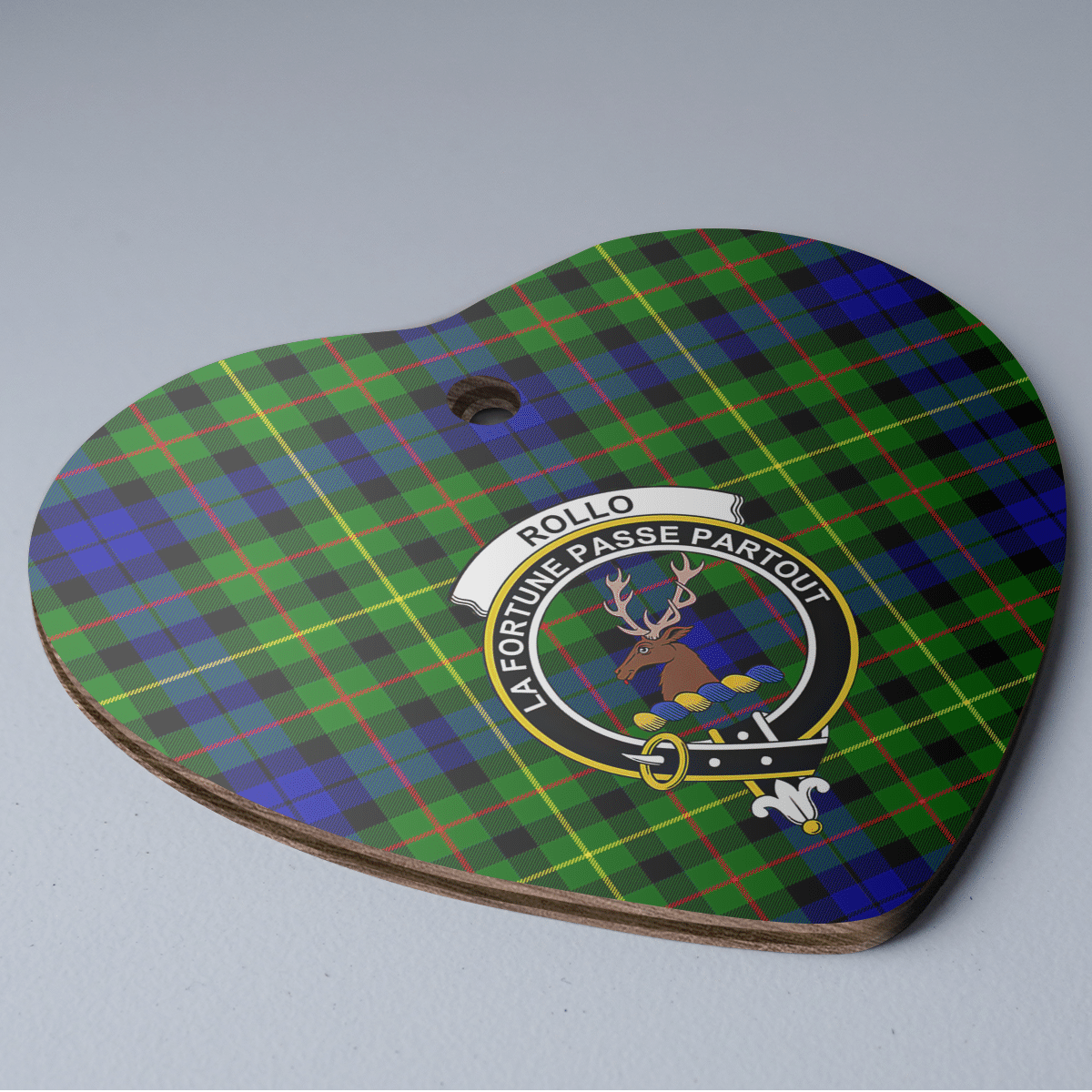 Clan Rollo Tartan Crest Heart Ceramic Ornament DZ47 Rollo Tartan Tartan Christmas   