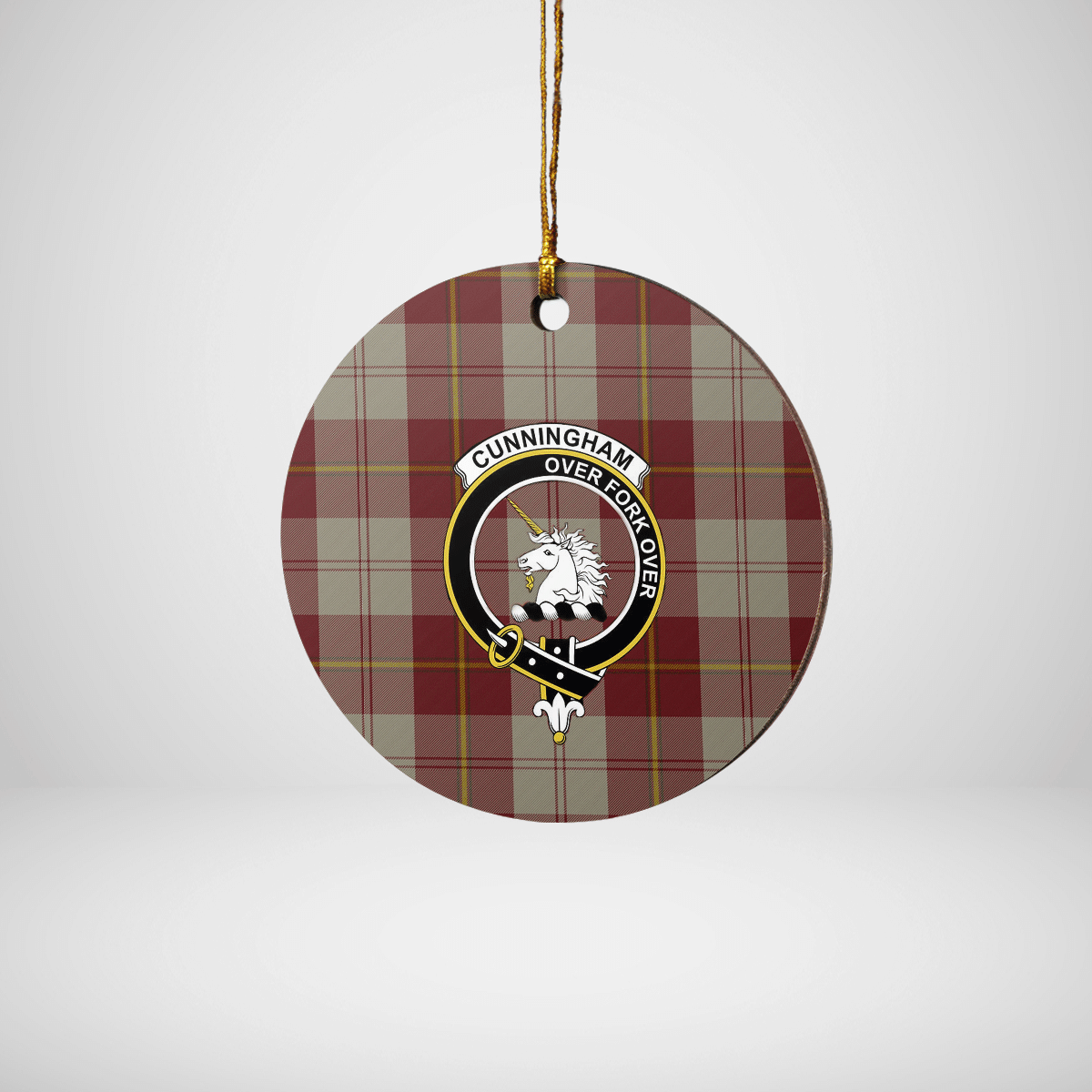 Clan Cunningham Burgundy Dancers Tartan Crest Round Ceramic Ornament OS27 Cunningham Burgundy Dancers Tartan Tartan Christmas   