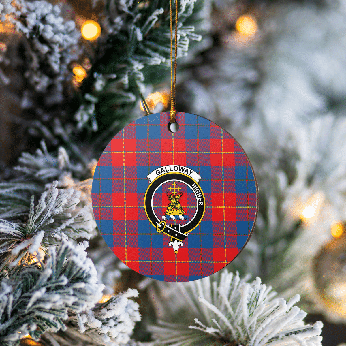 Clan Galloway Red Tartan Crest Round Ceramic Ornament TU41 Galloway Red Tartan Tartan Christmas   