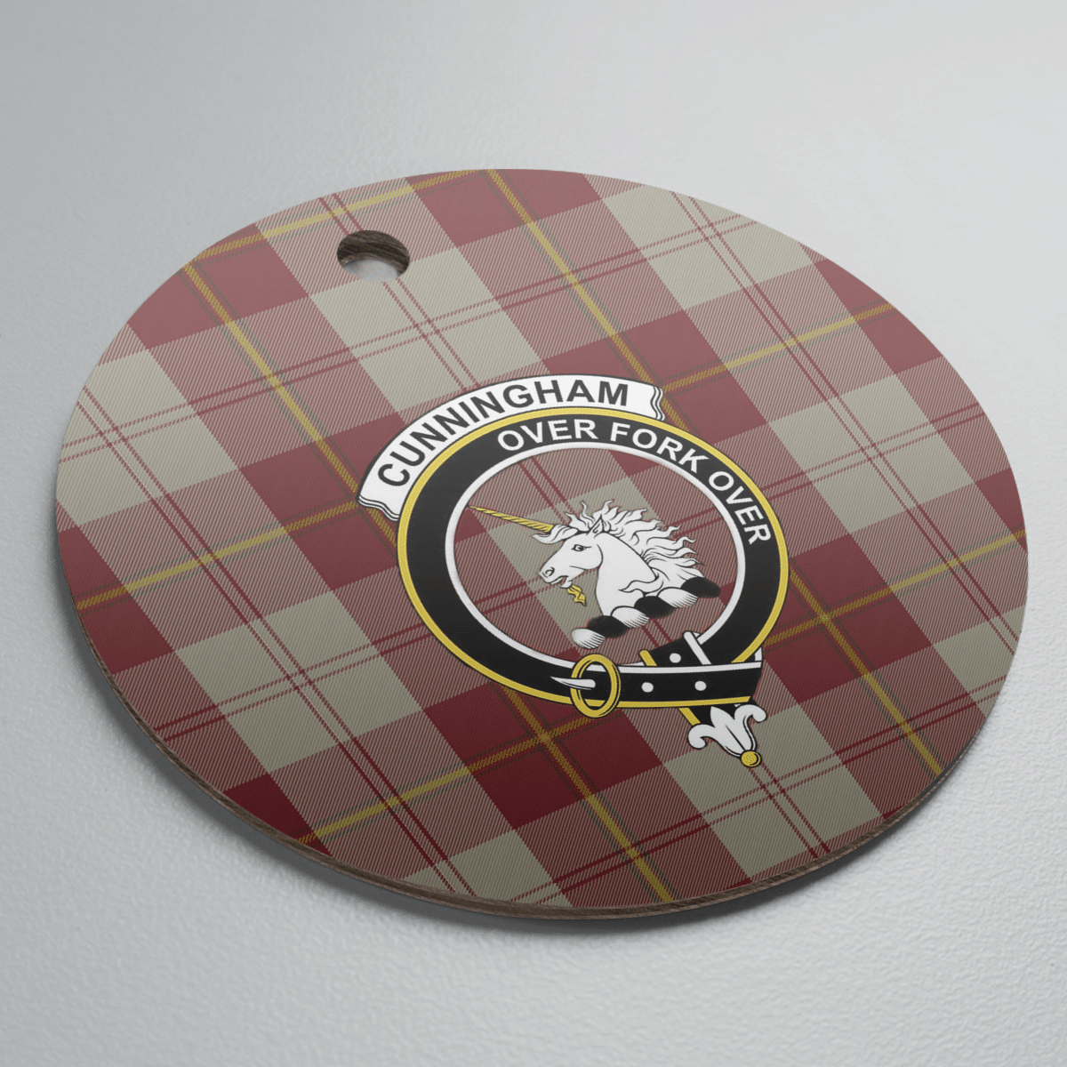 Clan Cunningham Burgundy Dancers Tartan Crest Round Ceramic Ornament OS27 Cunningham Burgundy Dancers Tartan Tartan Christmas   