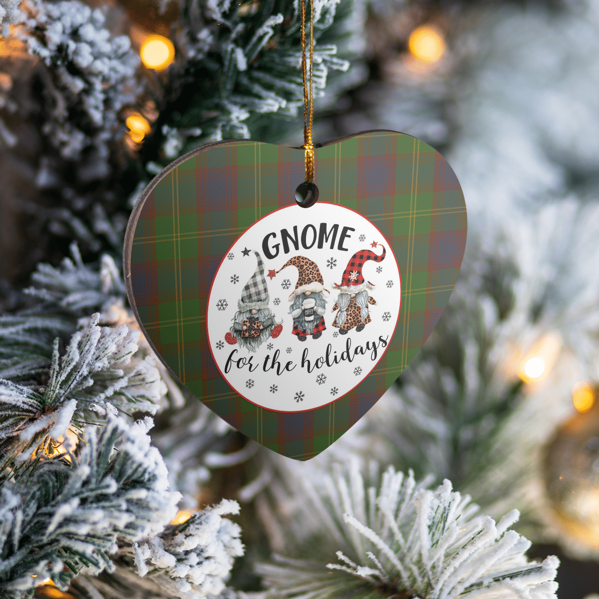 Clan Durie Tartan Tartan Crest Gnome Heart Ceramic Ornament LT52 Durie Tartan Tartan Christmas   