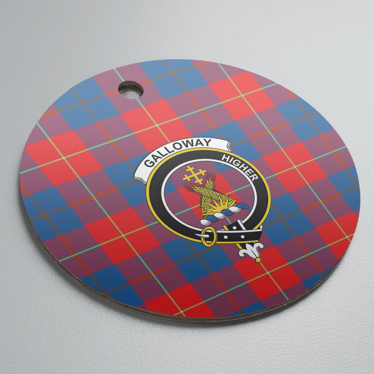 Clan Galloway Red Tartan Crest Round Ceramic Ornament TU41 Galloway Red Tartan Tartan Christmas   