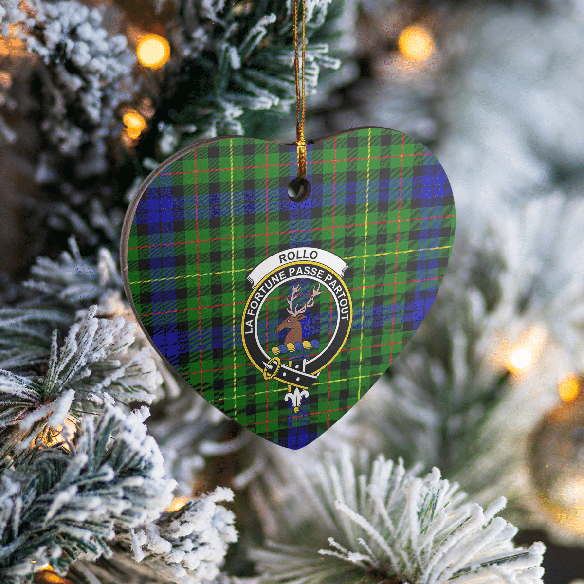 Clan Rollo Tartan Crest Heart Ceramic Ornament DZ47 Rollo Tartan Tartan Christmas   