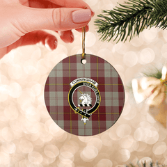 Clan Cunningham Burgundy Dancers Tartan Crest Round Ceramic Ornament OS27 Cunningham Burgundy Dancers Tartan Tartan Christmas   