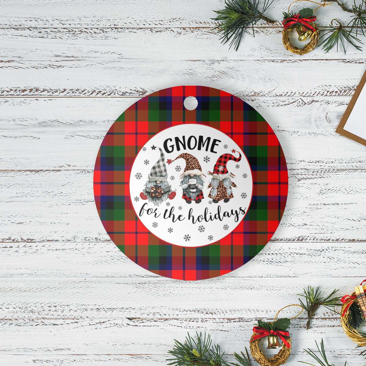 Clan MacNaughton Modern Tartan Tartan Crest Gnome Round Ceramic Ornament QV14 MacNaughton Modern Tartan Tartan Christmas   