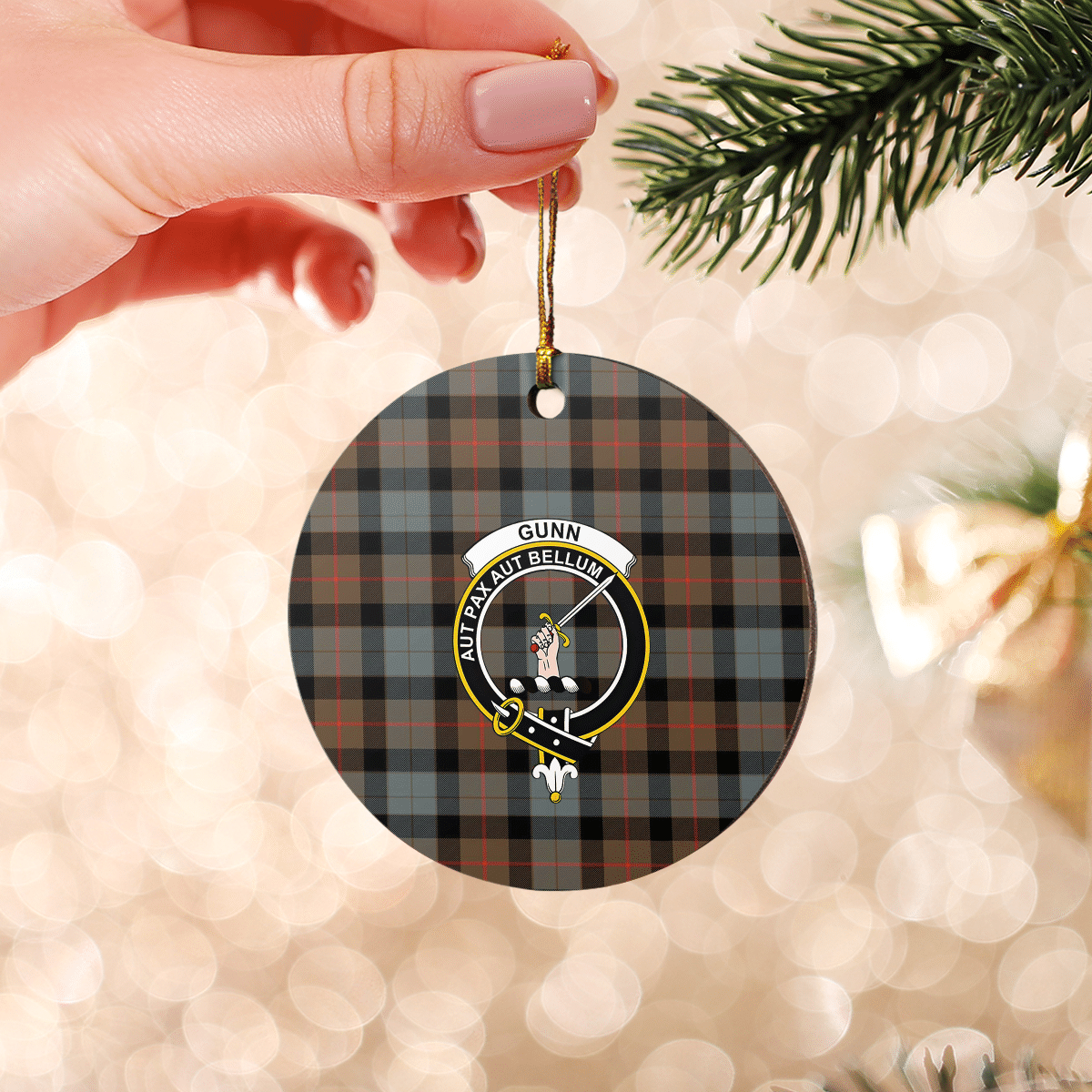 Clan Gunn Weathered Tartan Crest Round Ceramic Ornament WQ86 Gunn Weathered Tartan Tartan Christmas   