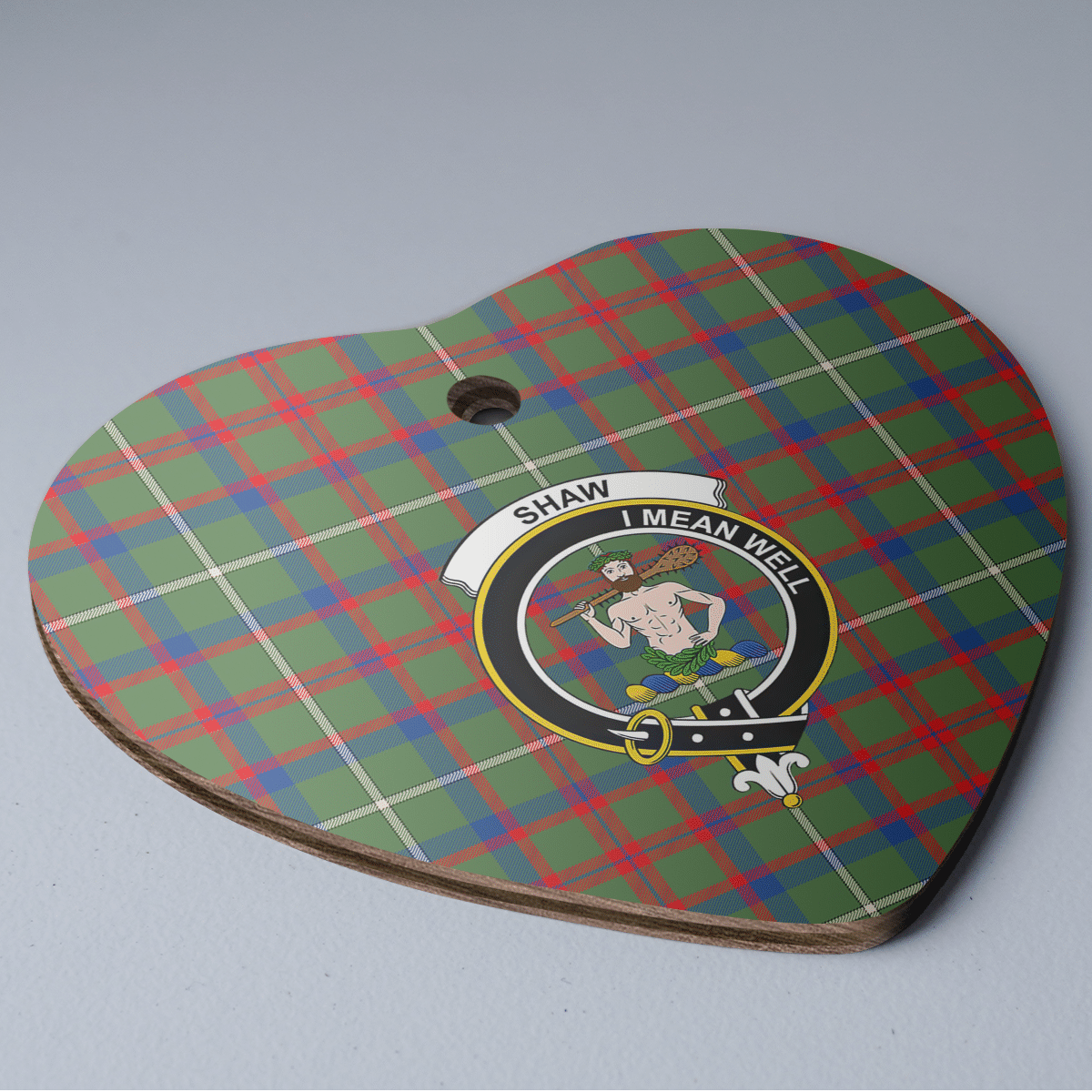 Clan Shaw Green Modern Tartan Crest Heart Ceramic Ornament MI29 Shaw Green Modern Tartan Tartan Christmas   