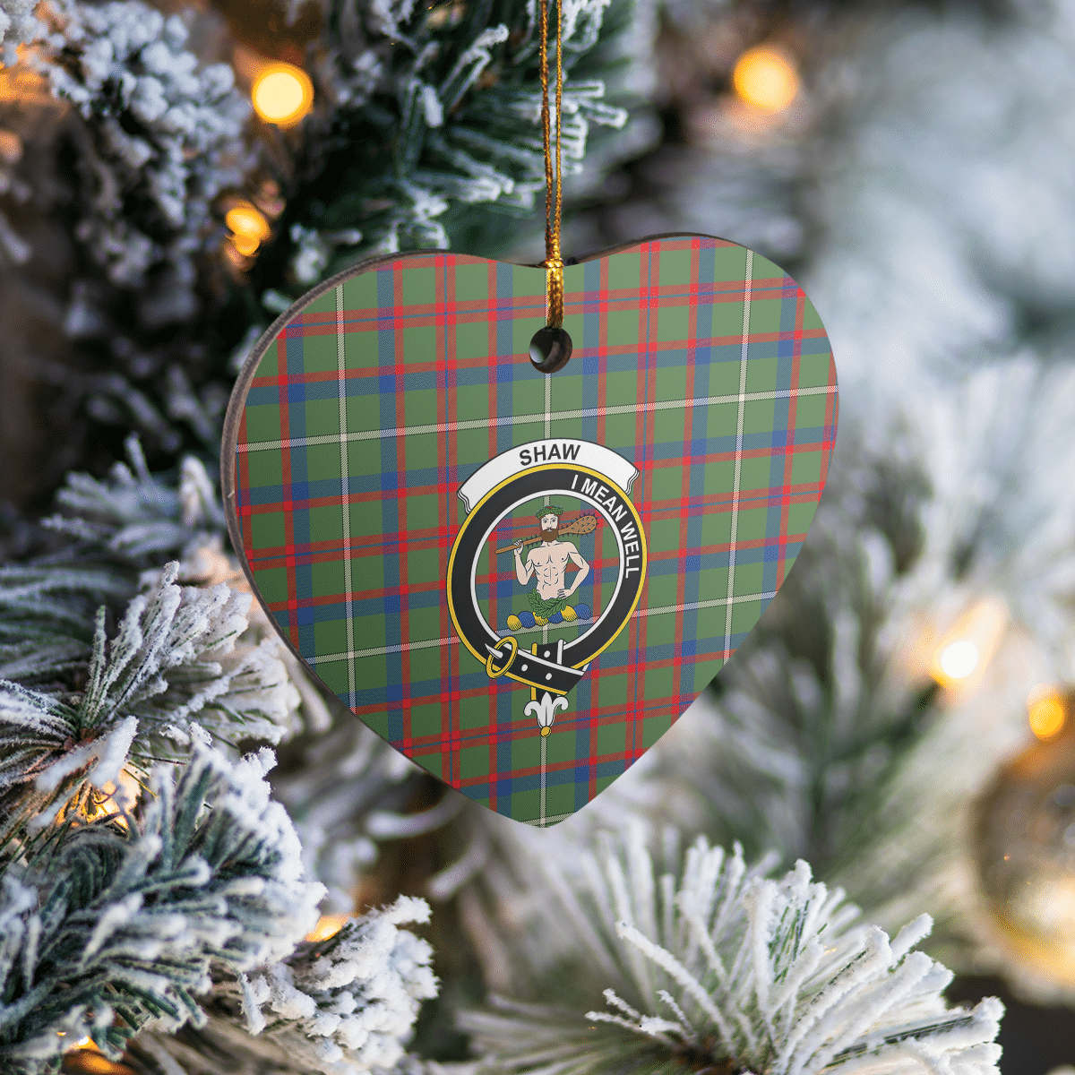 Clan Shaw Green Modern Tartan Crest Heart Ceramic Ornament MI29 Shaw Green Modern Tartan Tartan Christmas   