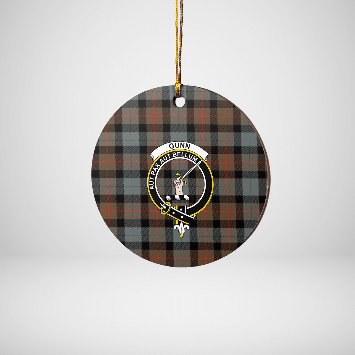 Clan Gunn Weathered Tartan Crest Round Ceramic Ornament WQ86 Gunn Weathered Tartan Tartan Christmas   