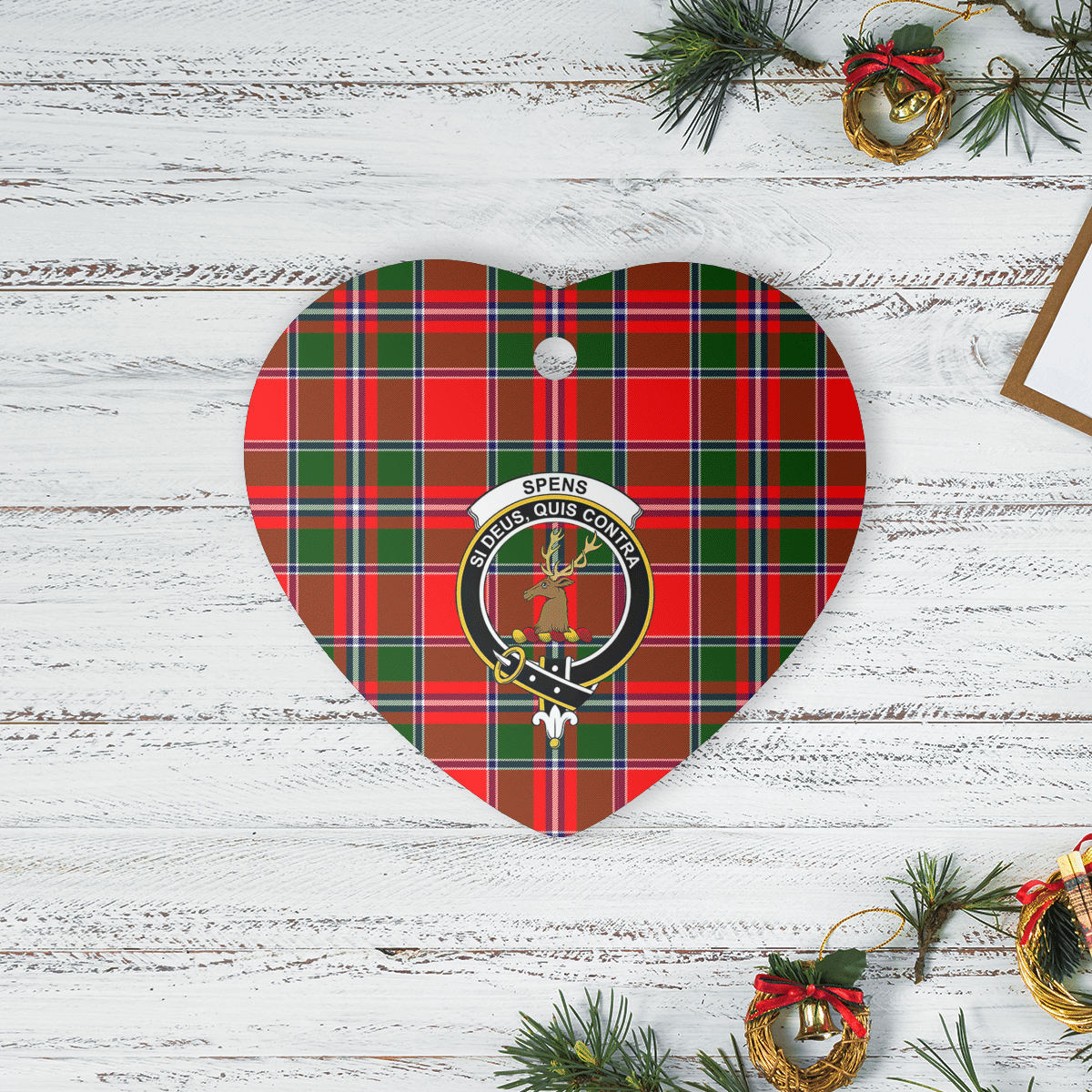 Clan Spens Modern Tartan Crest Heart Ceramic Ornament TK89 Spens Modern Tartan Tartan Christmas   