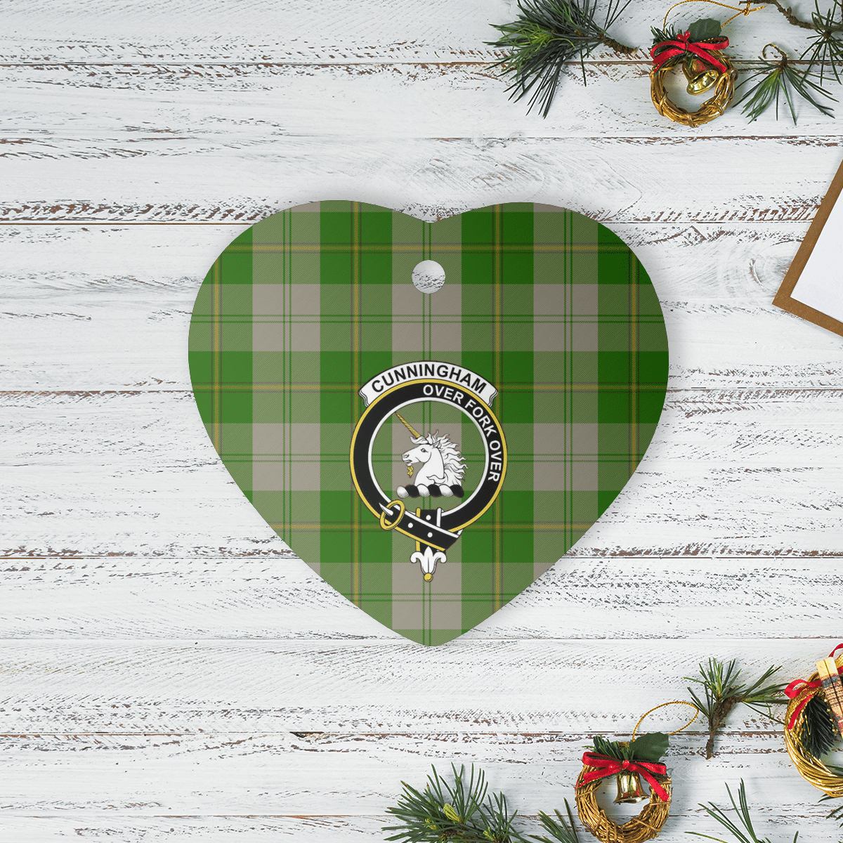 Clan Cunningham Dress Green Dancers Tartan Crest Heart Ceramic Ornament XP22 Cunningham Dress Green Dancers Tartan Tartan Christmas   