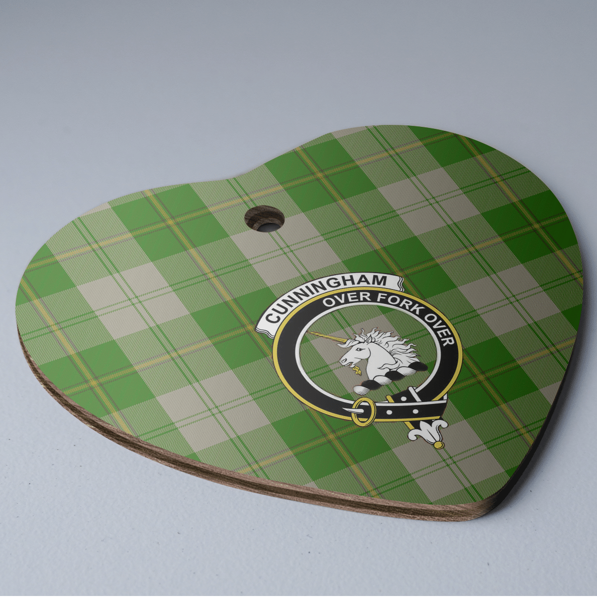 Clan Cunningham Dress Green Dancers Tartan Crest Heart Ceramic Ornament XP22 Cunningham Dress Green Dancers Tartan Tartan Christmas   