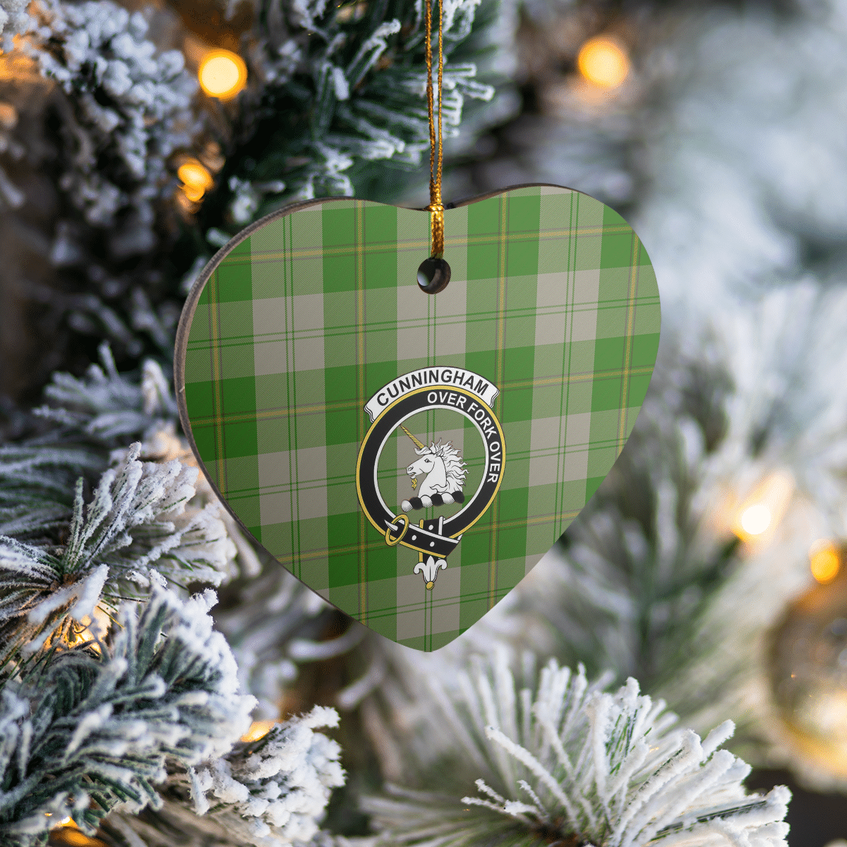 Clan Cunningham Dress Green Dancers Tartan Crest Heart Ceramic Ornament XP22 Cunningham Dress Green Dancers Tartan Tartan Christmas   