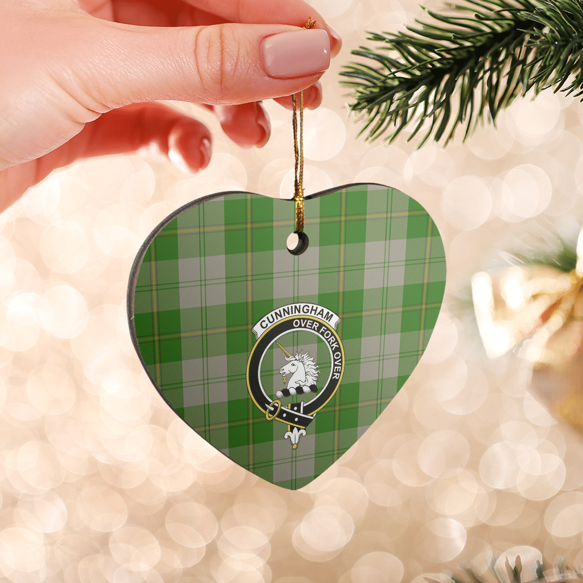 Clan Cunningham Dress Green Dancers Tartan Crest Heart Ceramic Ornament XP22 Cunningham Dress Green Dancers Tartan Tartan Christmas   