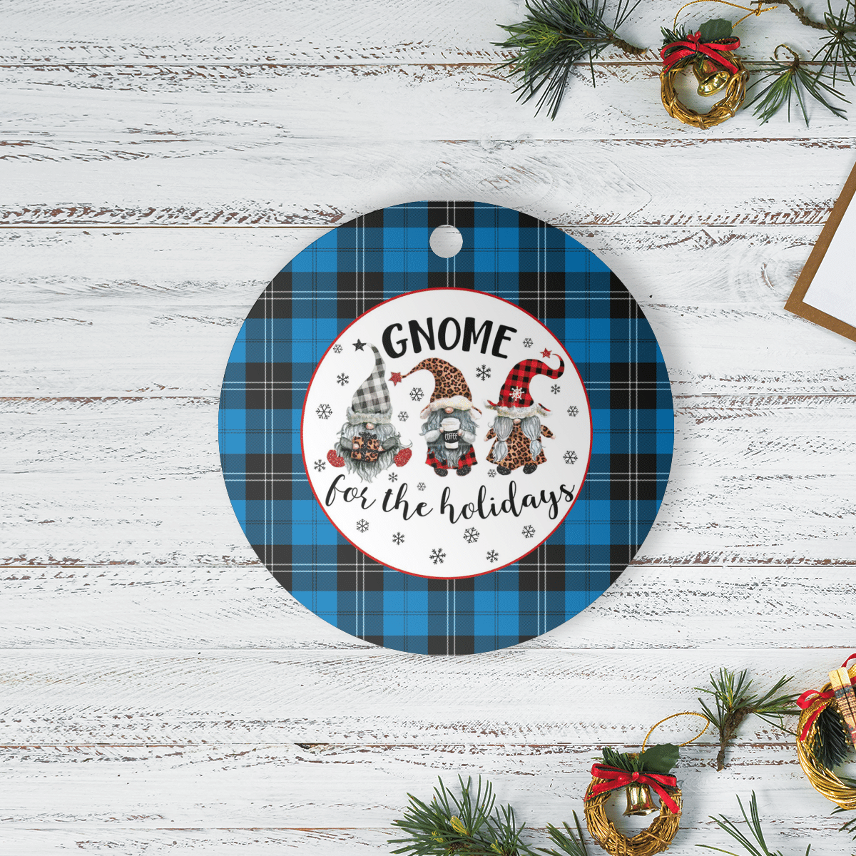 Clan Ramsay Blue Ancient Tartan Tartan Crest Gnome Round Ceramic Ornament XL97 Ramsay Blue Ancient Tartan Tartan Christmas   