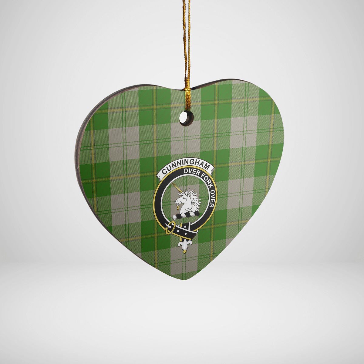 Clan Cunningham Dress Green Dancers Tartan Crest Heart Ceramic Ornament XP22 Cunningham Dress Green Dancers Tartan Tartan Christmas   