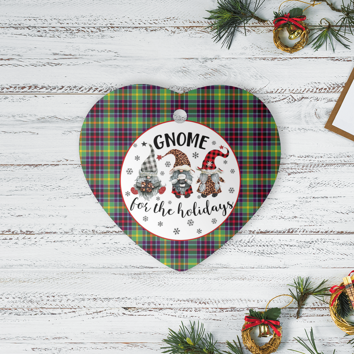 Clan Clephane Tartan Tartan Crest Gnome Heart Ceramic Ornament DI84 Clephane Tartan Tartan Christmas   