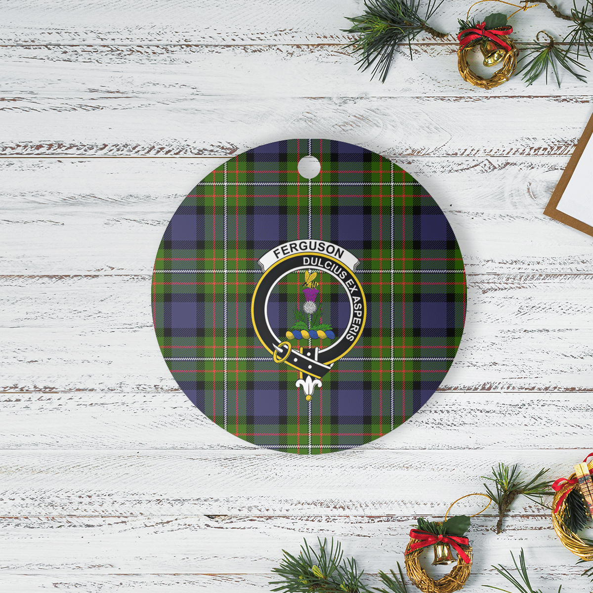 Clan Fergusson Modern Tartan Crest Round Ceramic Ornament WJ54 Fergusson Modern Tartan Tartan Christmas   