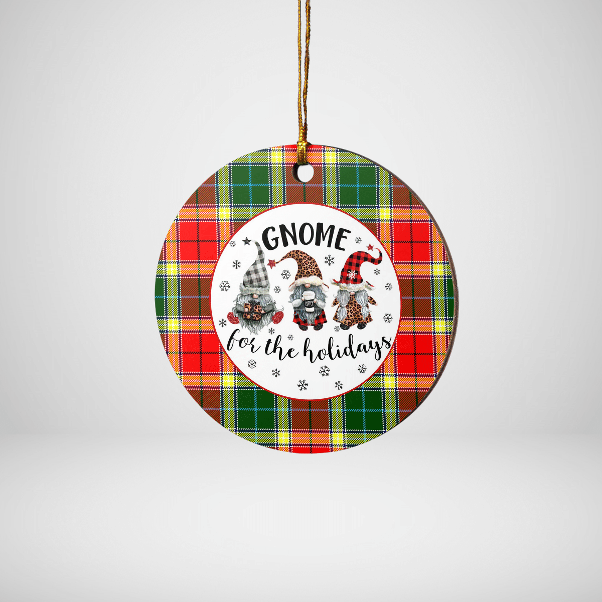 Clan Gibbs Tartan Tartan Crest Gnome Round Ceramic Ornament WX49 Gibbs Tartan Tartan Christmas   