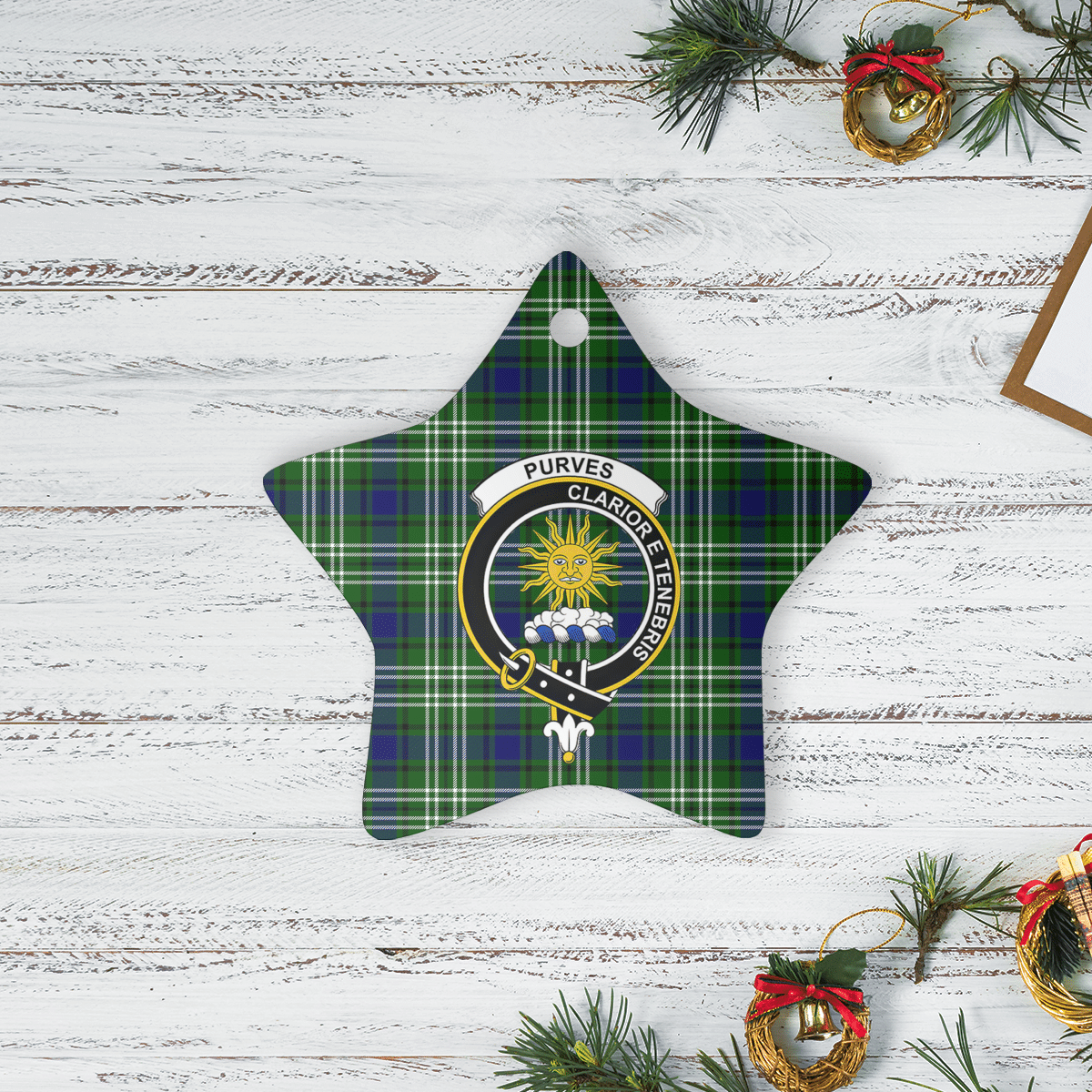 Clan Purves (Tweedside) Tartan Crest Star Ceramic Ornament QH73 Purves (Tweedside) Tartan Tartan Christmas   