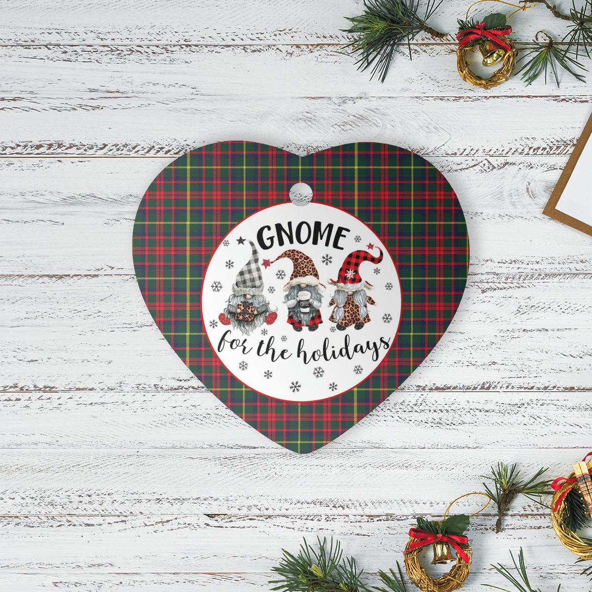 Clan MacKintosh Hunting Modern Tartan Tartan Crest Gnome Heart Ceramic Ornament EP96 MacKintosh Hunting Modern Tartan Tartan Christmas   