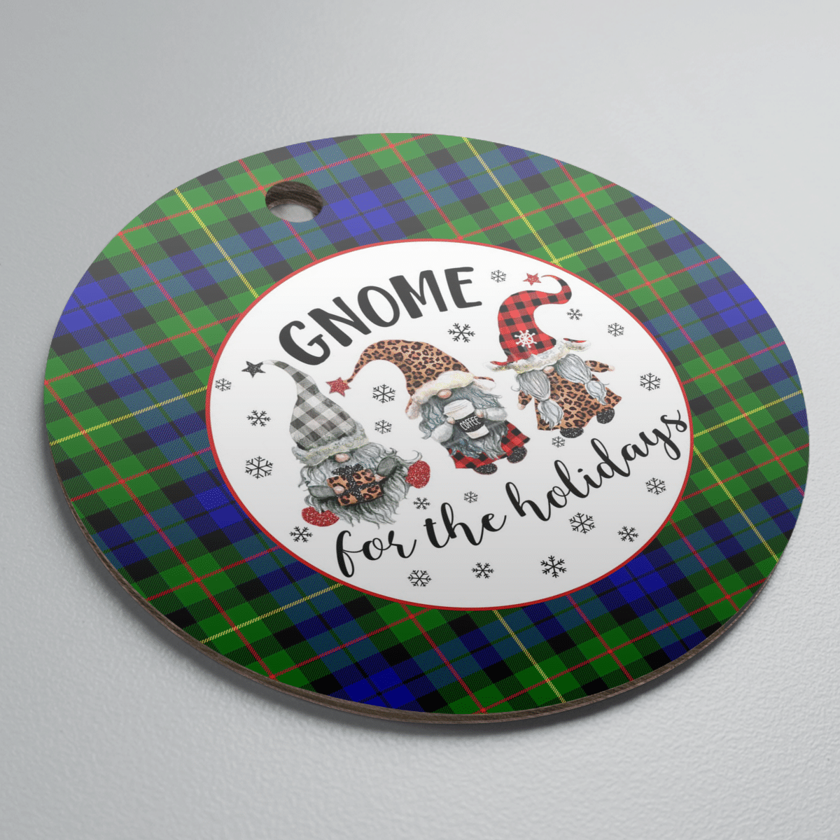 Clan Rollo Tartan Tartan Crest Gnome Round Ceramic Ornament PJ19 Rollo Tartan Tartan Christmas   