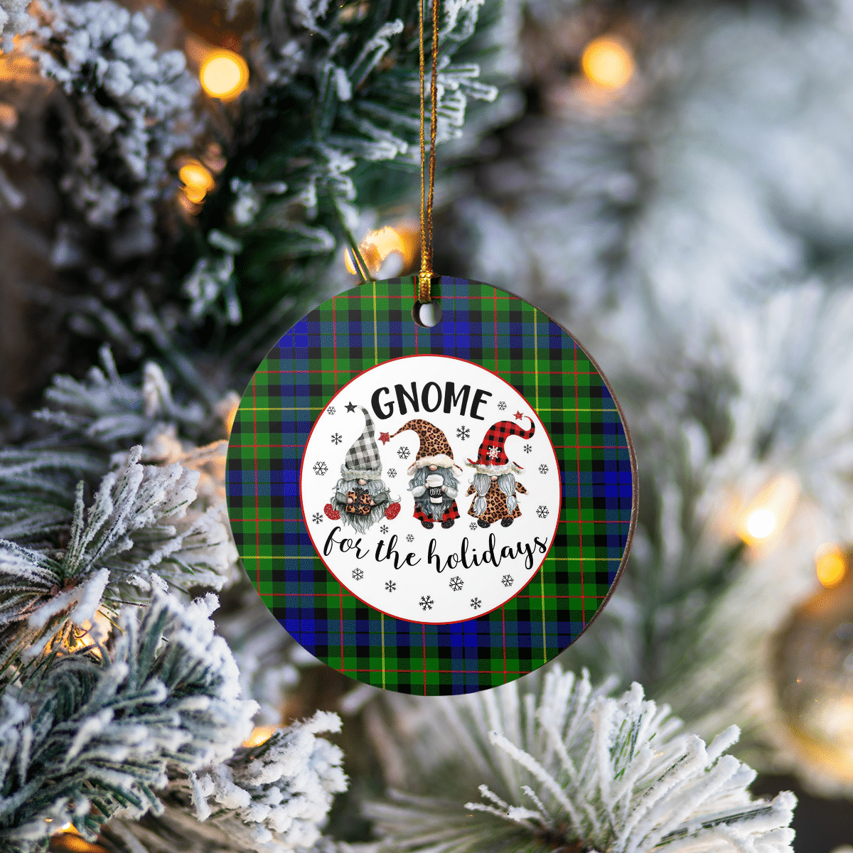 Clan Rollo Tartan Tartan Crest Gnome Round Ceramic Ornament PJ19 Rollo Tartan Tartan Christmas   