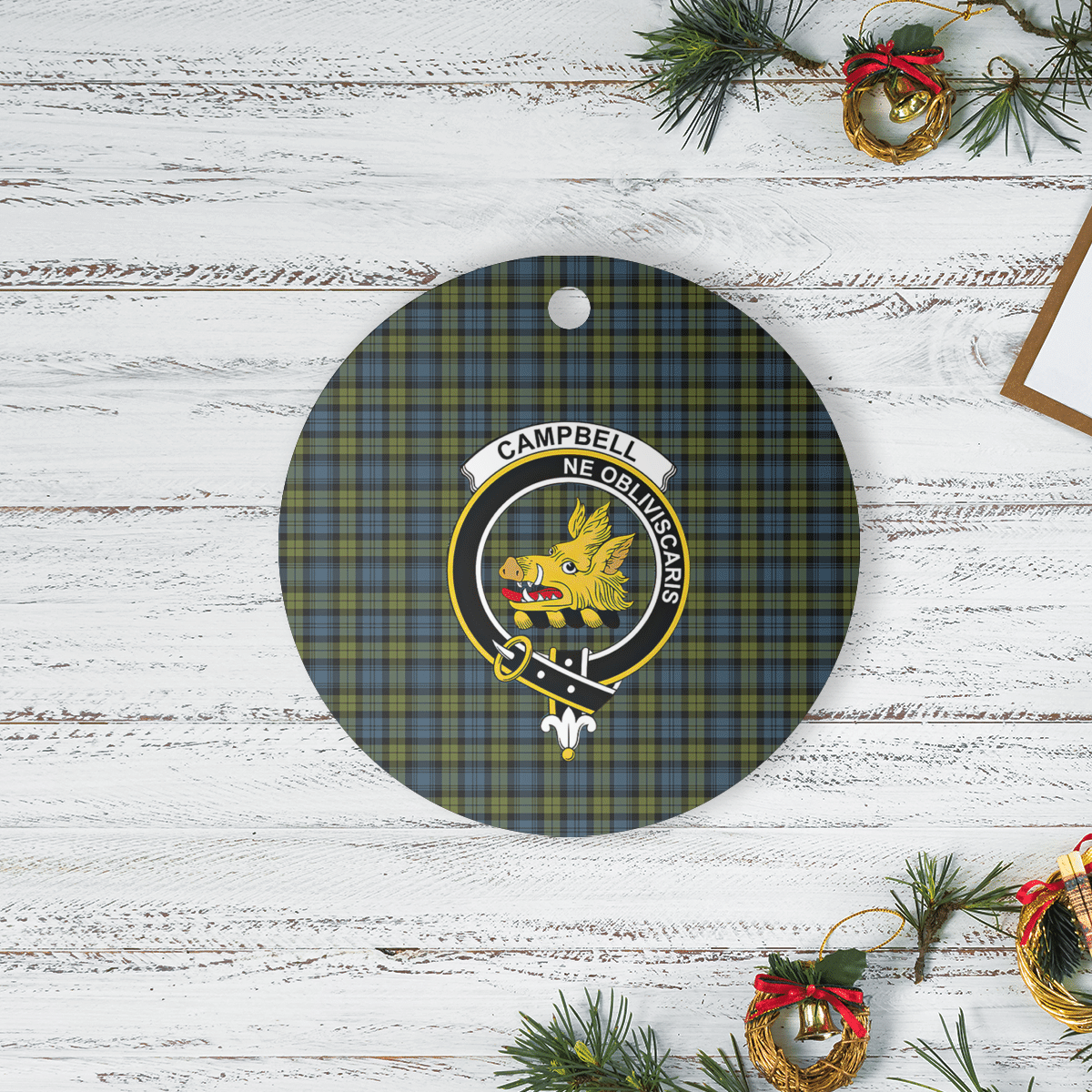 Clan Campbell Tartan Crest Round Ceramic Ornament ZR76 Campbell Tartan Tartan Christmas   