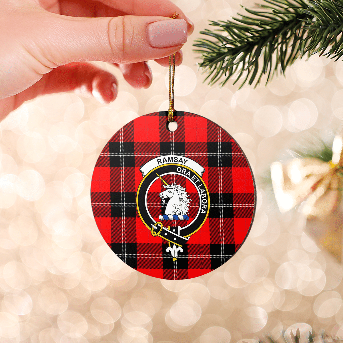 Clan Ramsay Modern Tartan Crest Round Ceramic Ornament UA91 Ramsay Modern Tartan Tartan Christmas   