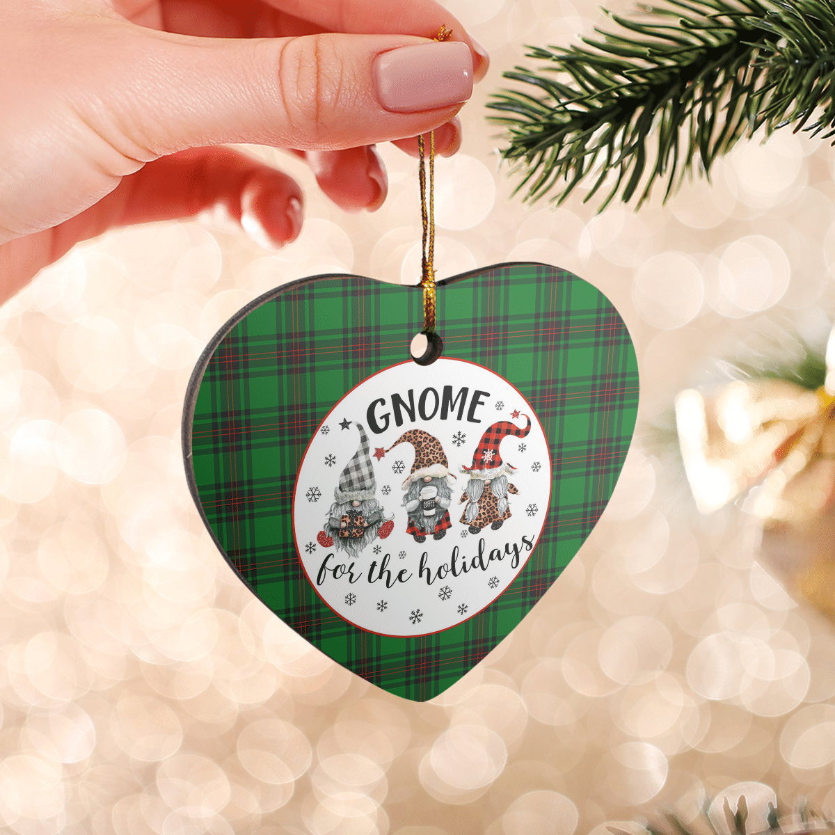 Clan Lundin Tartan Tartan Crest Gnome Heart Ceramic Ornament LW45 Lundin Tartan Tartan Christmas   