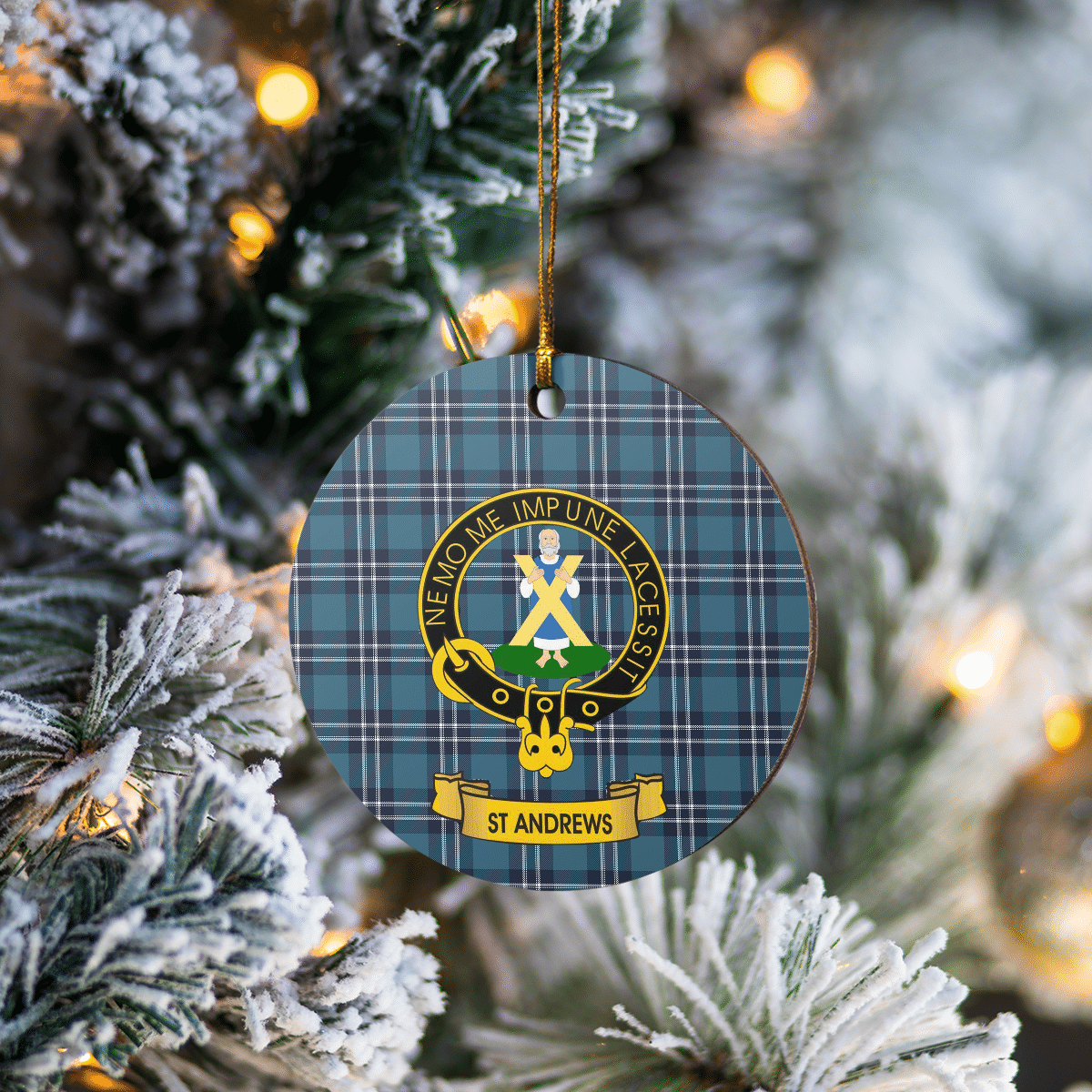 Clan Earl of St Andrews Tartan Crest Round Ceramic Ornament PB44 Earl of St Andrews Tartan Tartan Christmas   