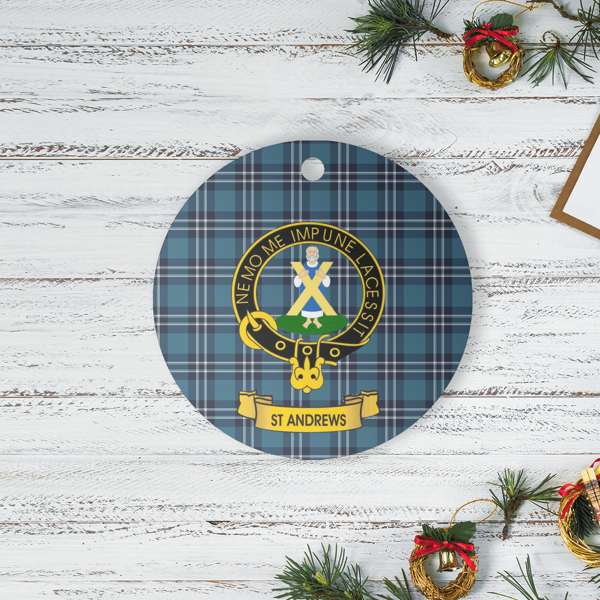 Clan Earl of St Andrews Tartan Crest Round Ceramic Ornament PB44 Earl of St Andrews Tartan Tartan Christmas   