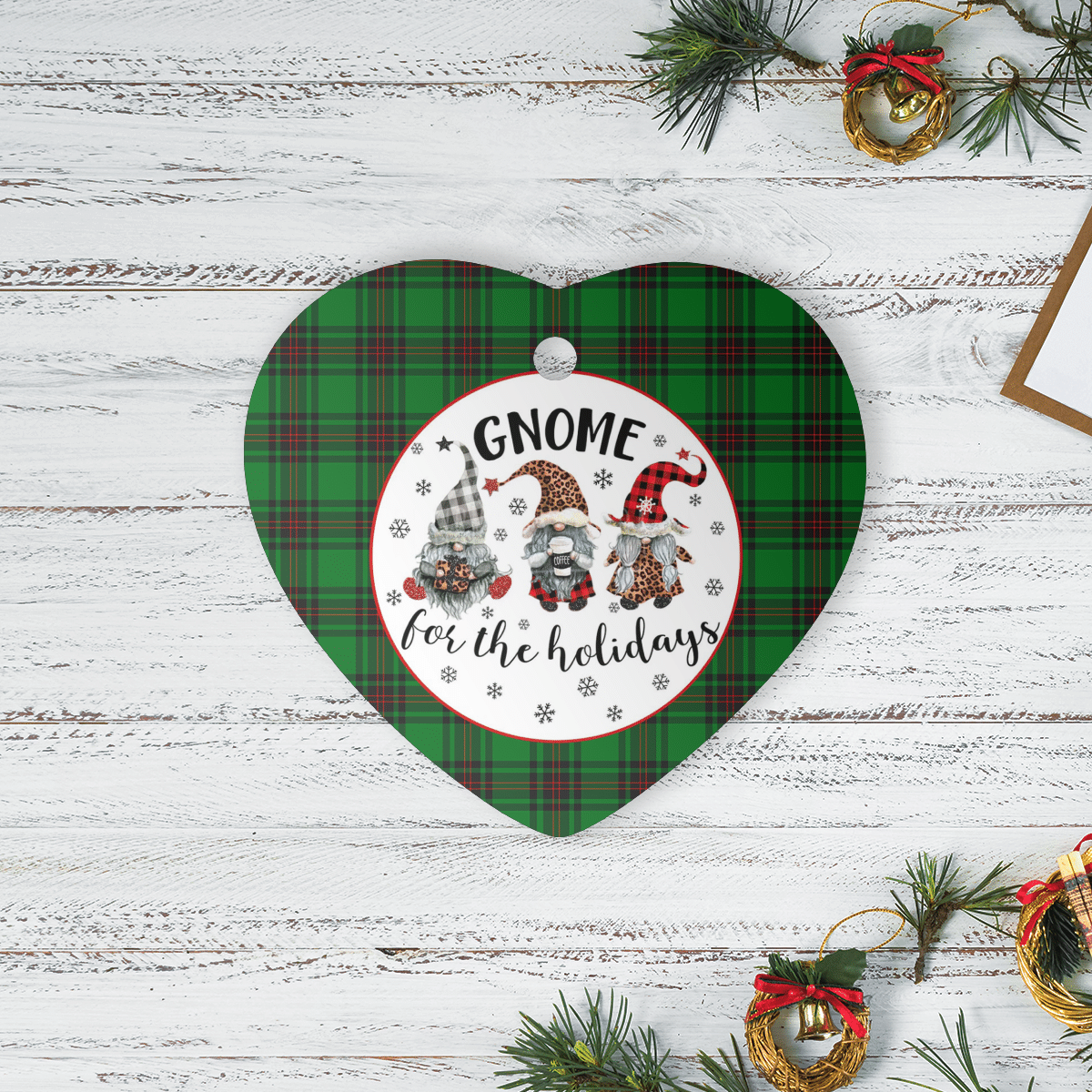 Clan Lundin Tartan Tartan Crest Gnome Heart Ceramic Ornament LW45 Lundin Tartan Tartan Christmas   