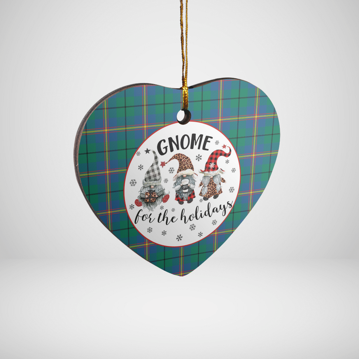 Clan Carmichael Ancient Tartan Tartan Crest Gnome Heart Ceramic Ornament PC26 Carmichael Ancient Tartan Tartan Christmas   