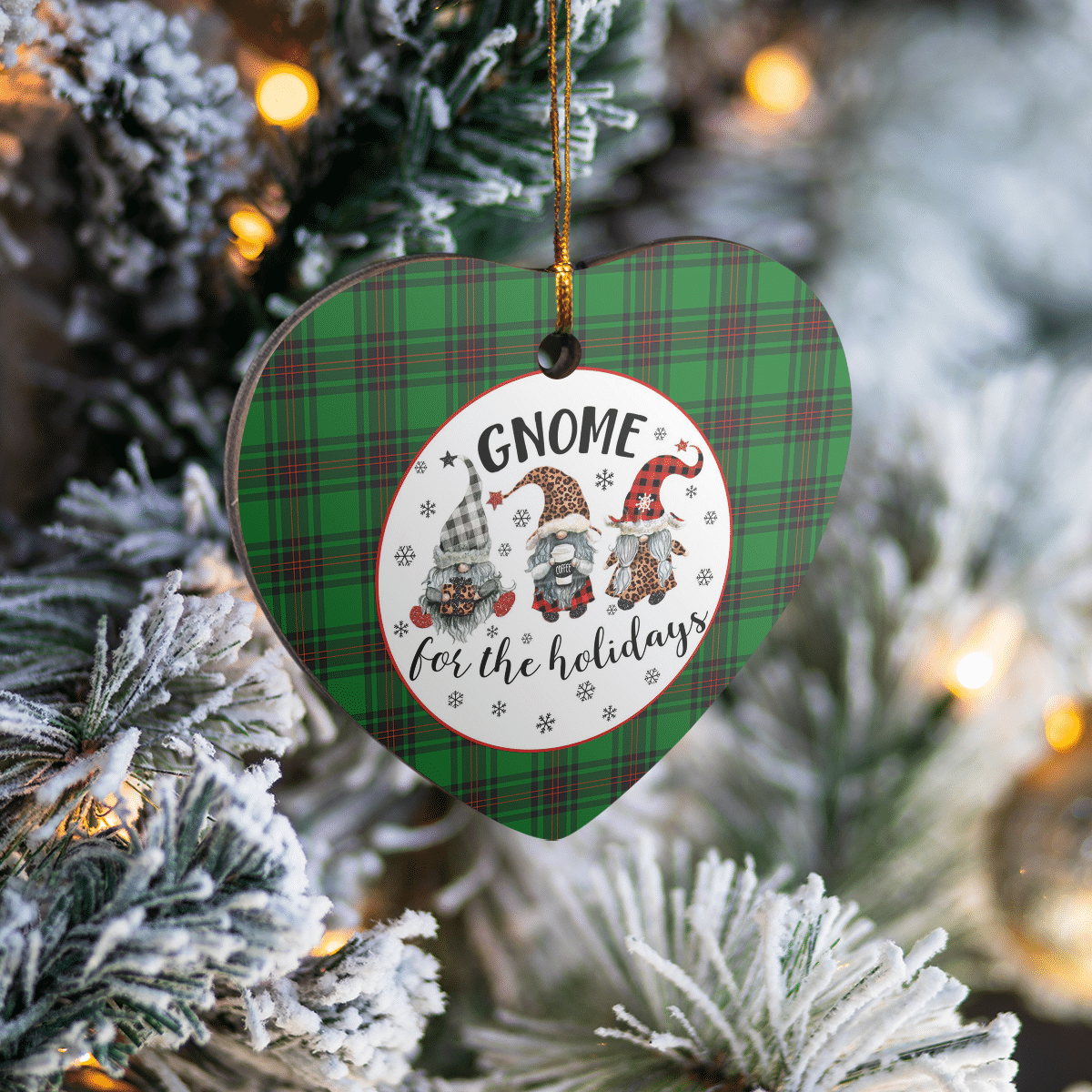 Clan Lundin Tartan Tartan Crest Gnome Heart Ceramic Ornament LW45 Lundin Tartan Tartan Christmas   