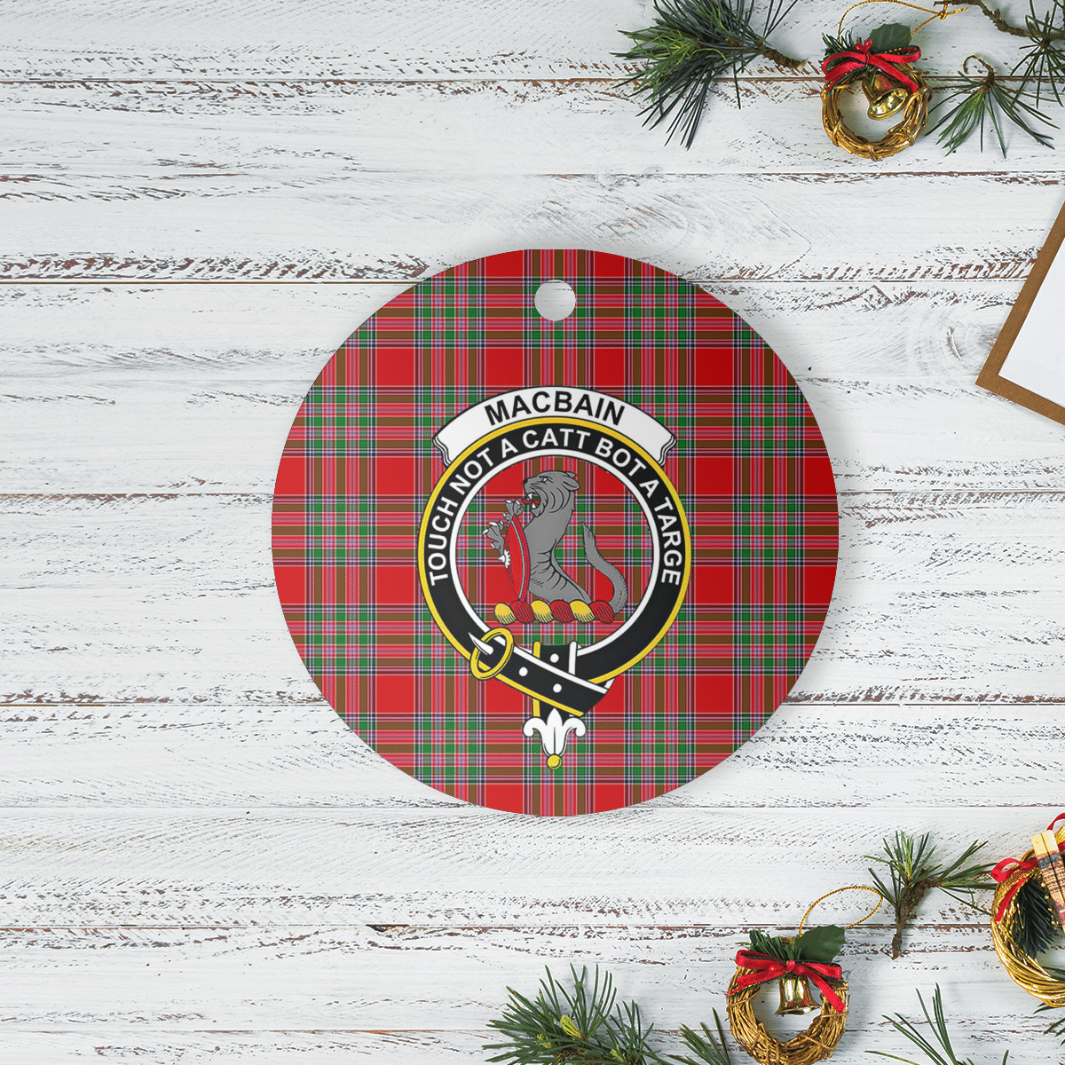 Clan MacBain Tartan Crest Round Ceramic Ornament TD16 MacBain Tartan Tartan Christmas   